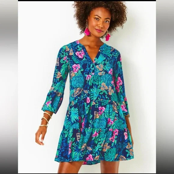 Lilly Pulitzer Gabriel 3/4 Sleeve Tunic Low Tide Navy Life Of The Party - Picture 8 of 8